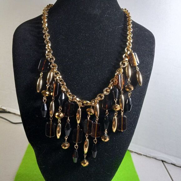 NWT Erica Lyons Statement Gold tone Beaded Dangling Necklace - Picture 2 of 10